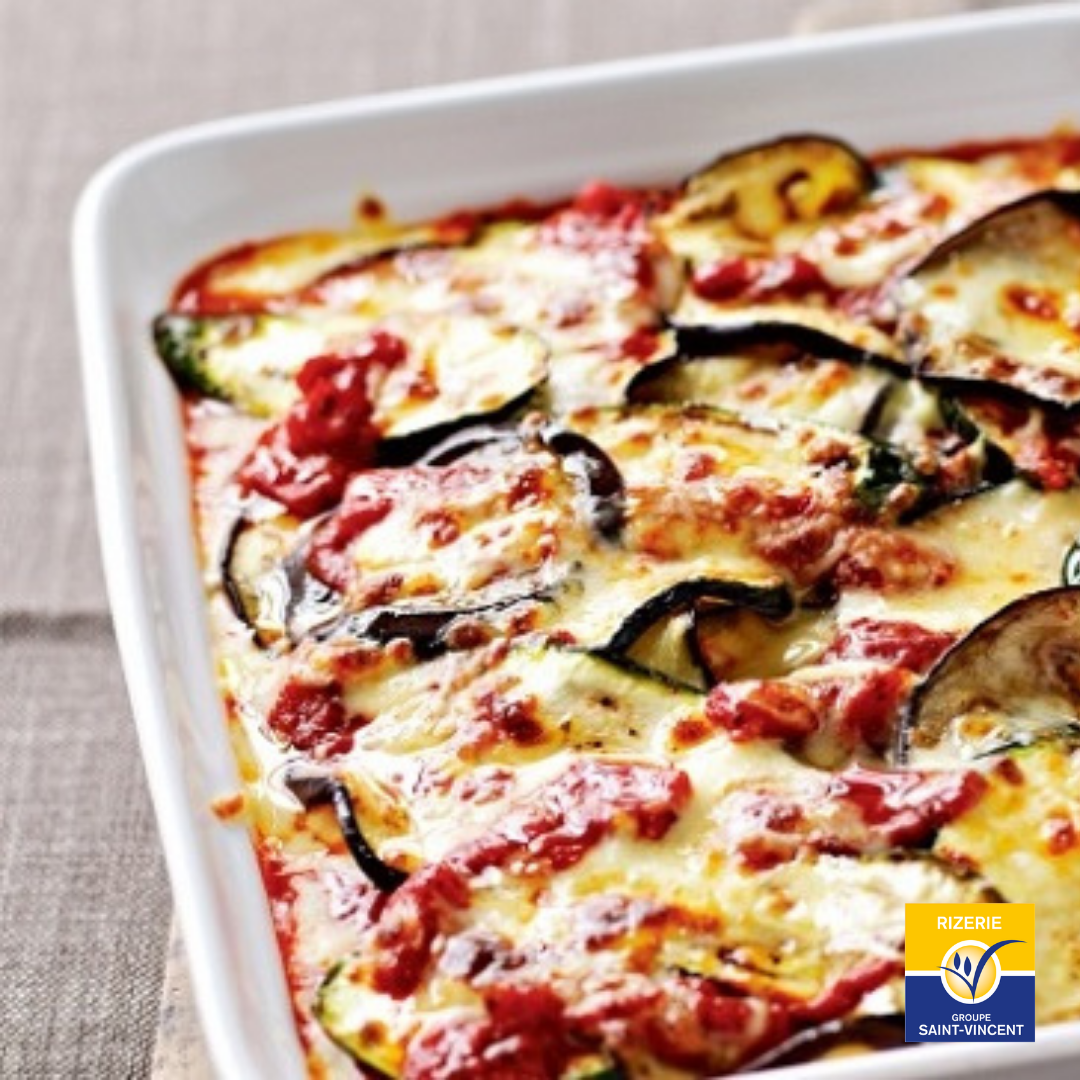 Gratin de riz aux aubergines et aux tomates